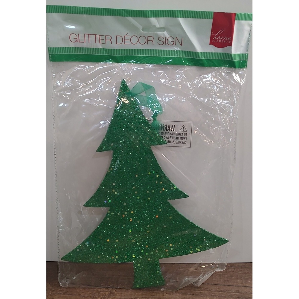 Home Elements Glitter Christmas Tree Decor Sign Lot Of 3 Hanger B12